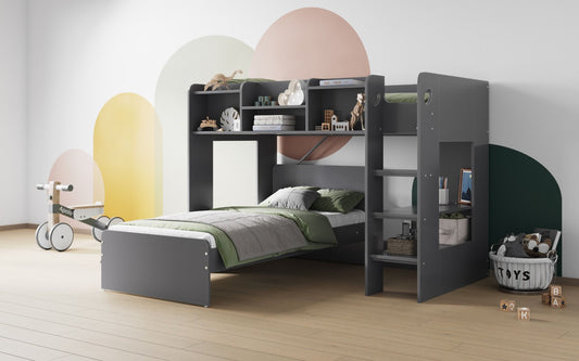 Flair Wizard Junior L Shaped Bunk Bed Grey - ModelBedroom