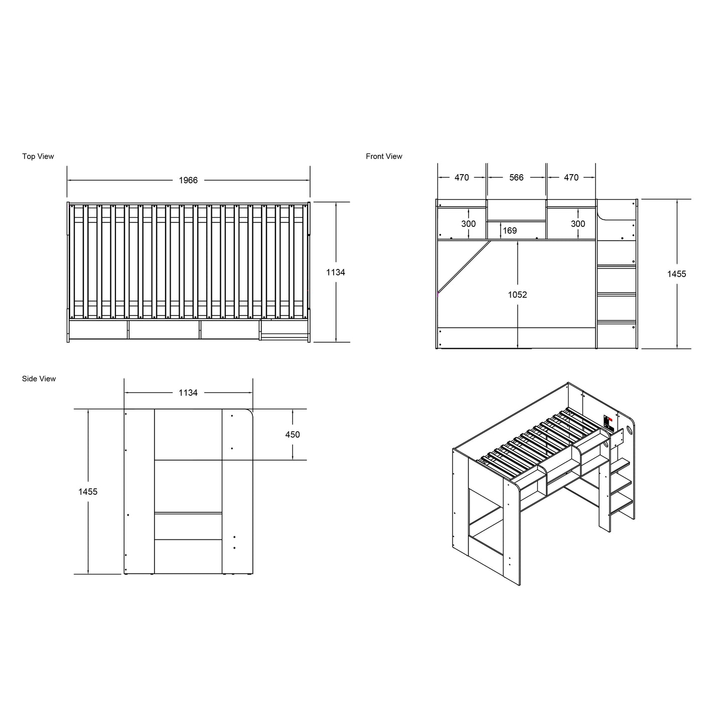 Flair Wizard Junior L Shaped Bunk Bed Grey - ModelBedroom