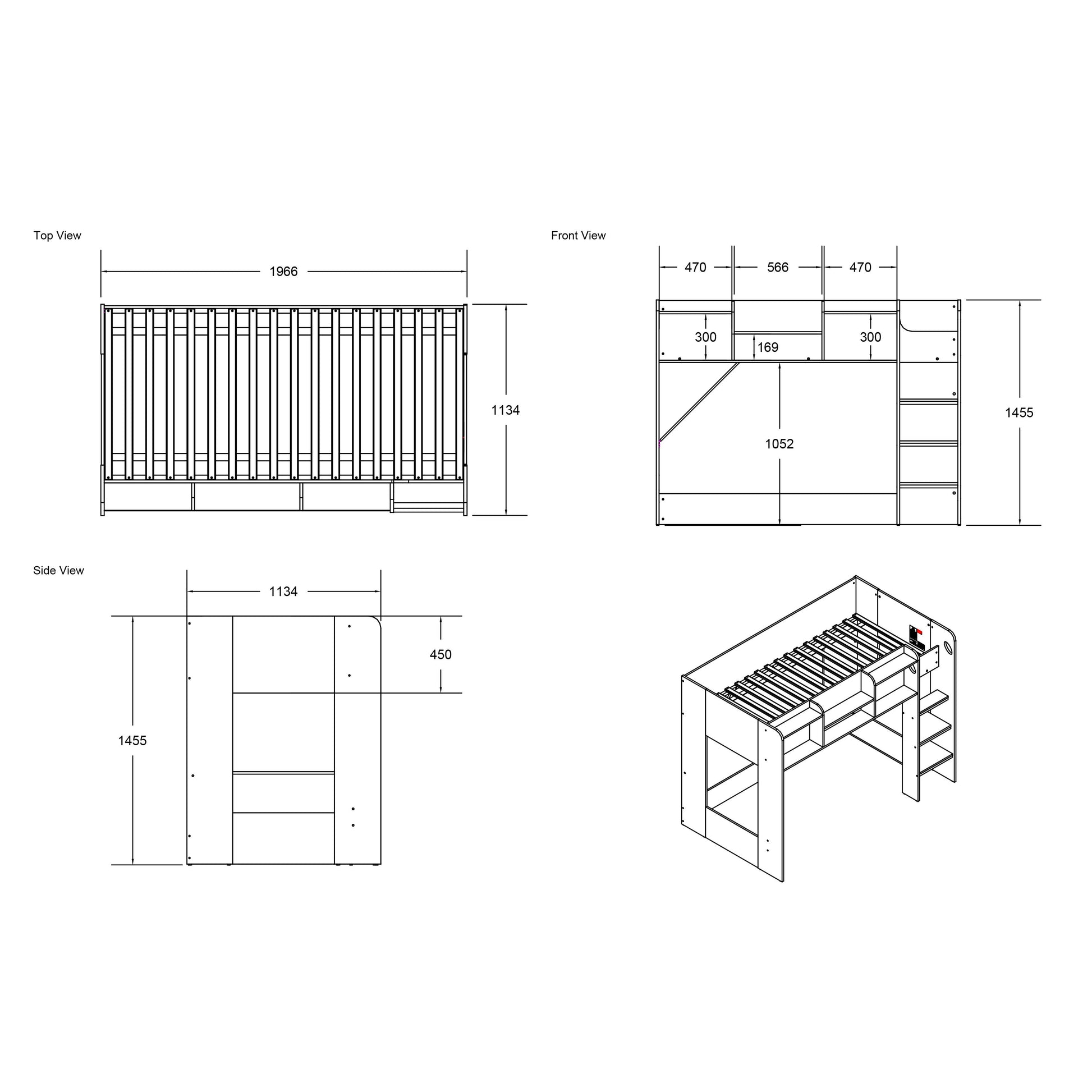 Flair Wizard Junior L Shaped Bunk Bed Grey - ModelBedroom