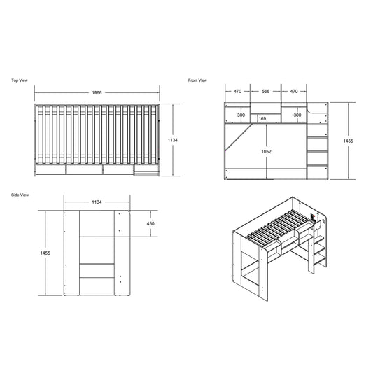 Flair Wizard Junior L Shaped Bunk Bed Grey - ModelBedroom