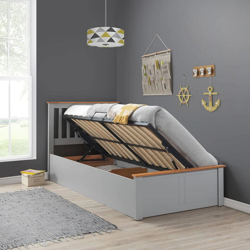 Francis Grey Wooden Ottoman Bed - Single Ottoman Bed Grey ModelBedroom