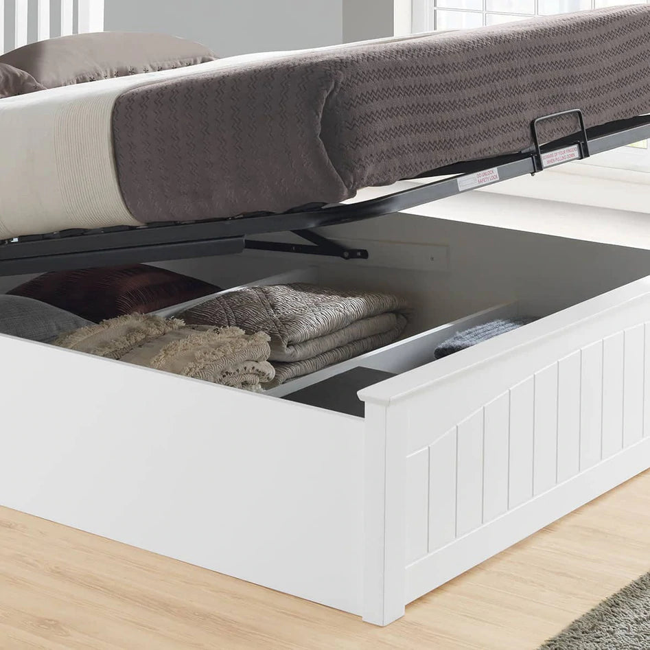 Grayson White Wooden Ottoman Bed - Double ModelBedroom