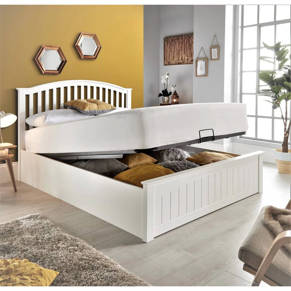 Grayson White Wooden Ottoman Bed - Double ModelBedroom