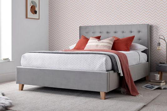 Kingham Grey Velvet Ottoman Bed - Double ModelBedroom