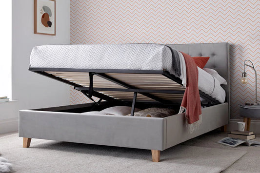 Kingham Grey Velvet Ottoman Bed - Double ModelBedroom