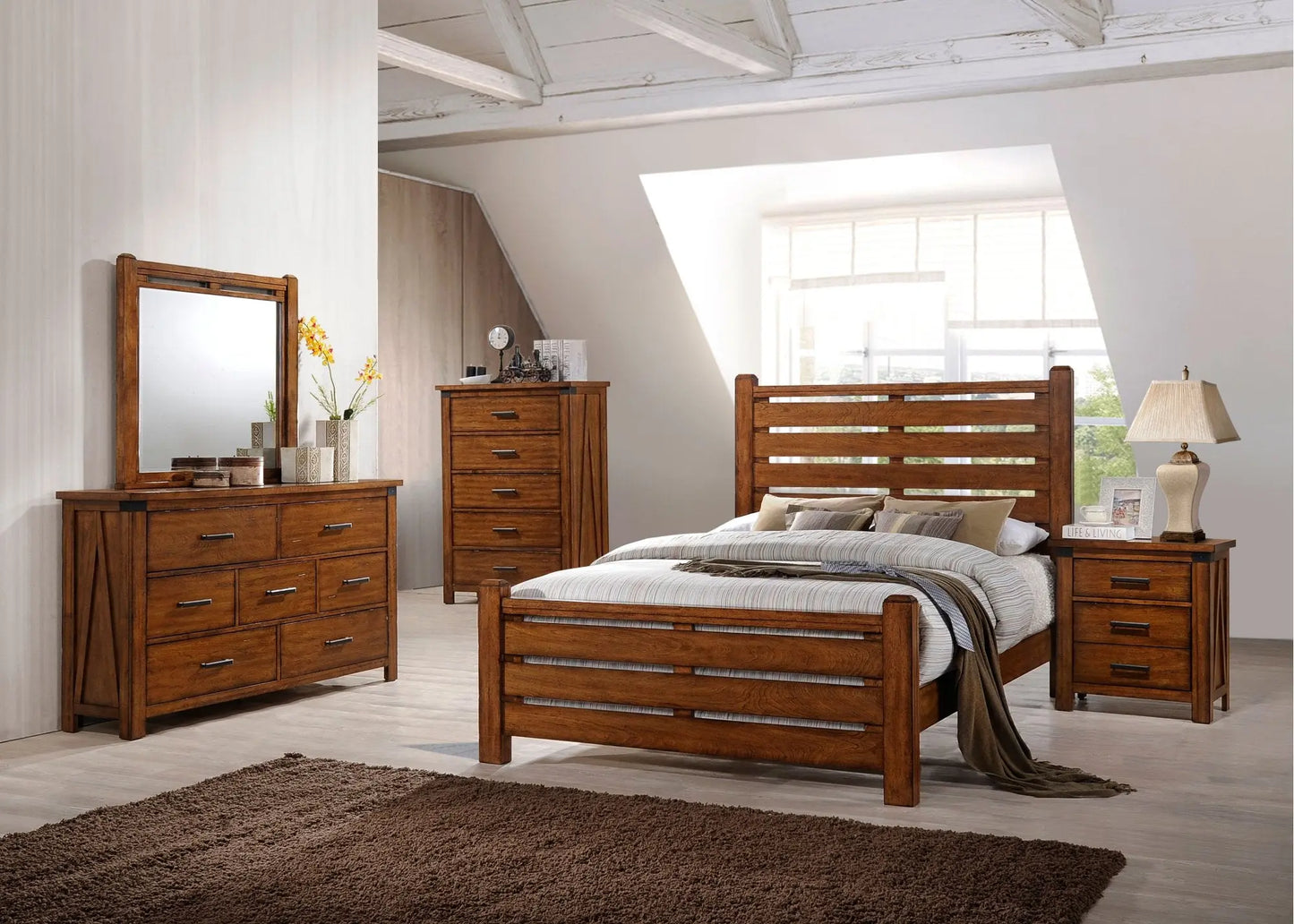 MDR Logan Rustic Brown 4 Piece Full Bedroom Set ModelBedroom