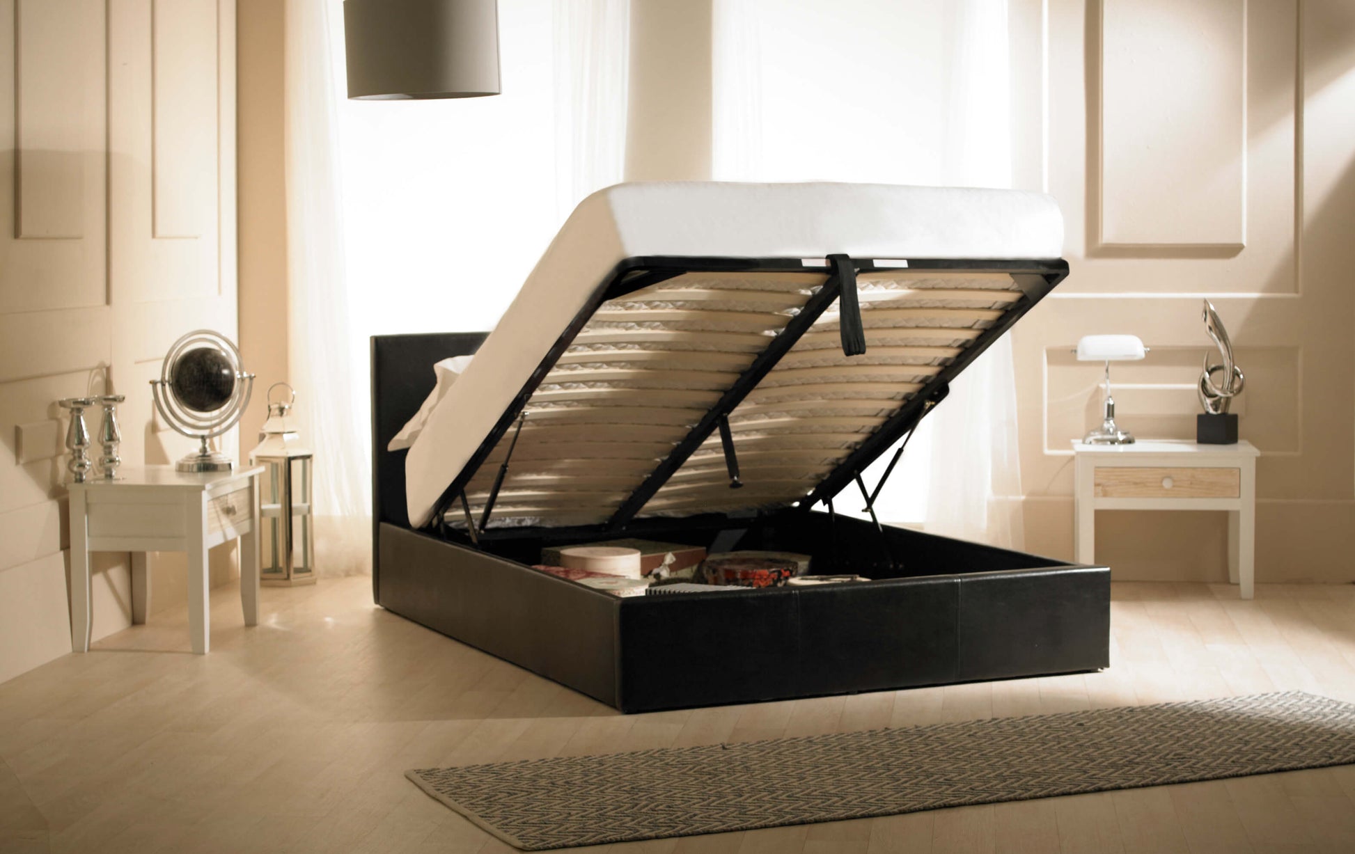 Madrid Ottoman Bed In Black - Super King ModelBedroom