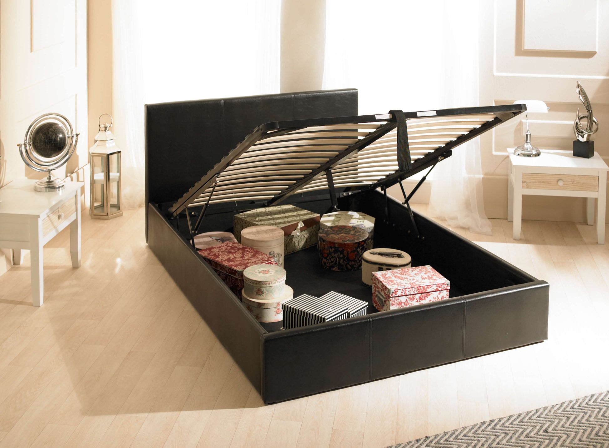 Madrid Ottoman Bed In Black - Super King ModelBedroom