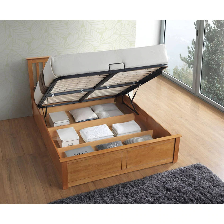 Malmo Oak Wooden Ottoman Bed Double