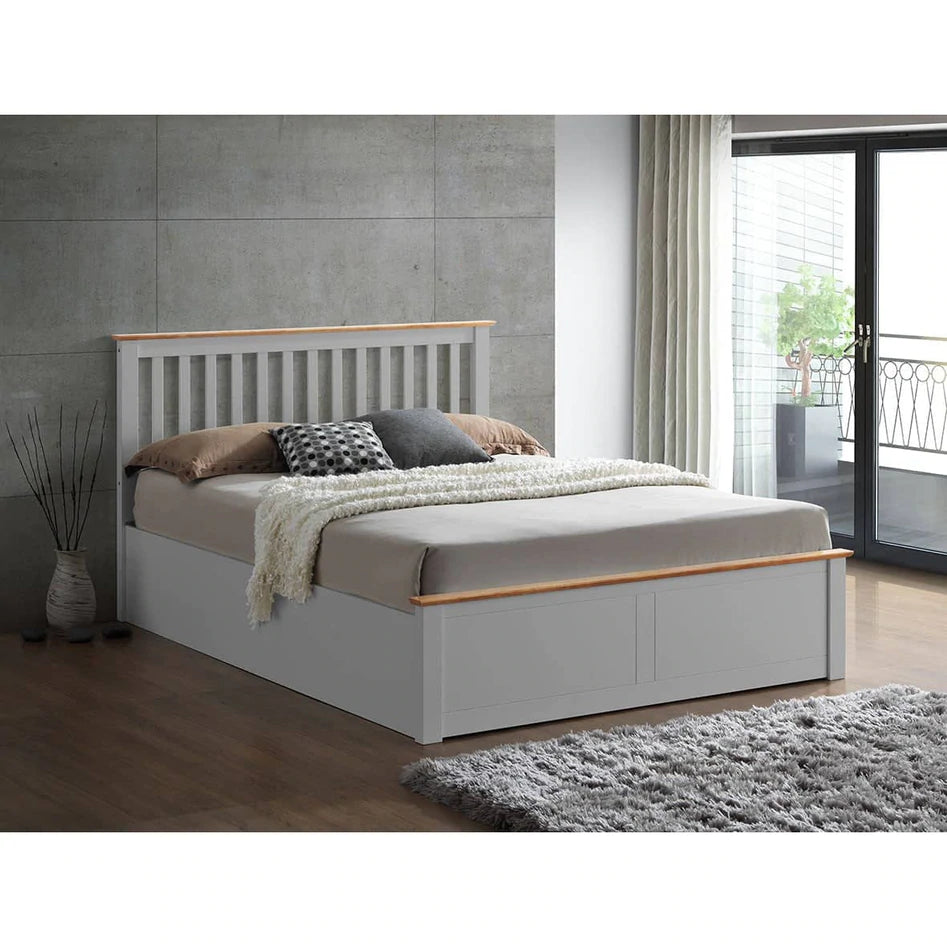 Grey wooden ottoman online king size bed