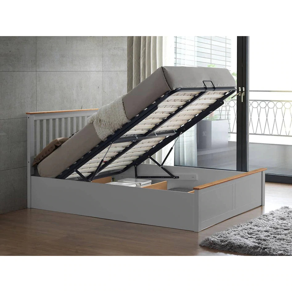 Malmo Pearl Grey Wooden Ottoman Bed - Double ModelBedroom