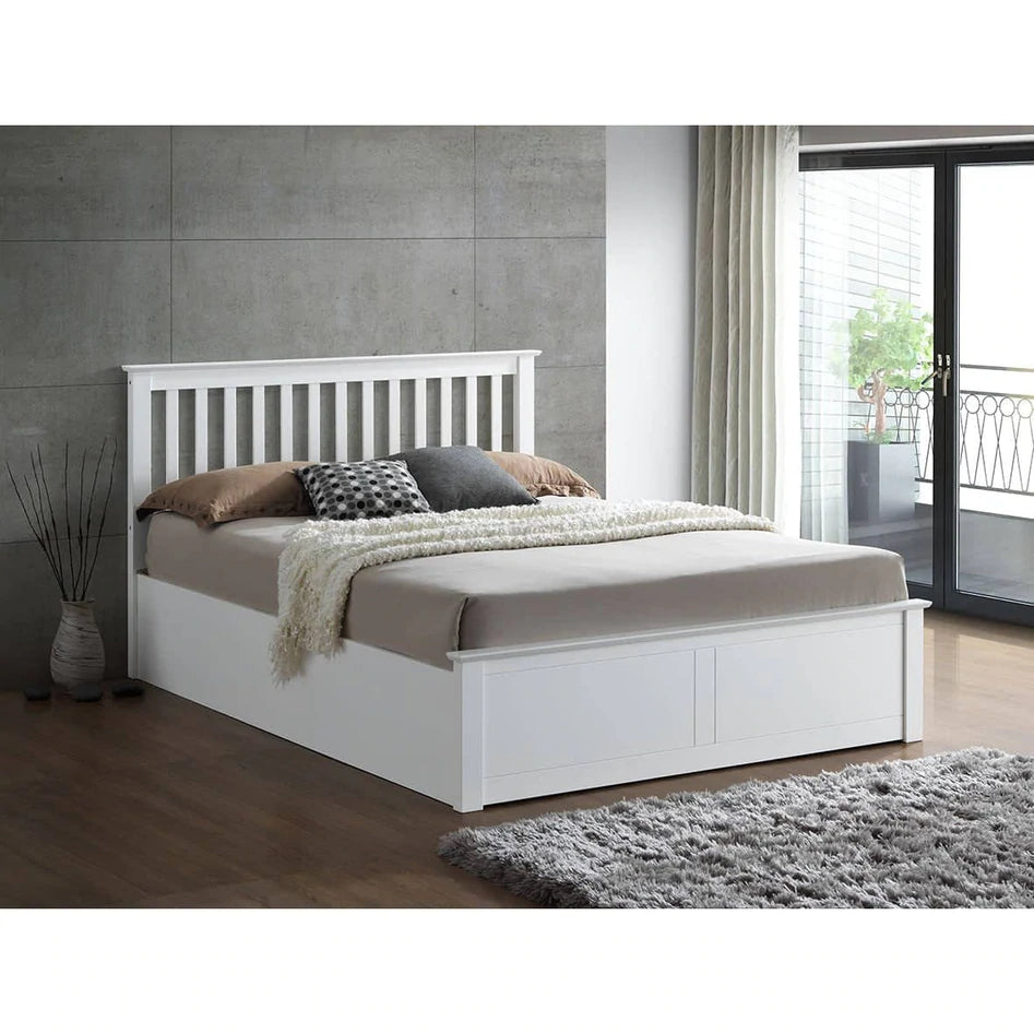 Malmo White Wooden Ottoman Bed - Double ModelBedroom