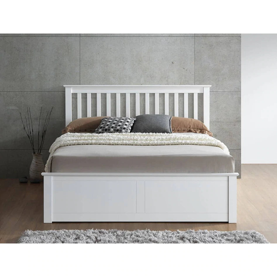 Malmo White Wooden Ottoman Bed King Size Ottoman Wooden Bed