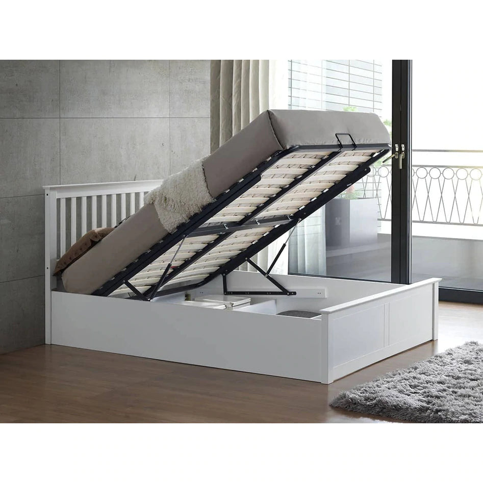 Malmo White Wooden Ottoman Bed - Double ModelBedroom