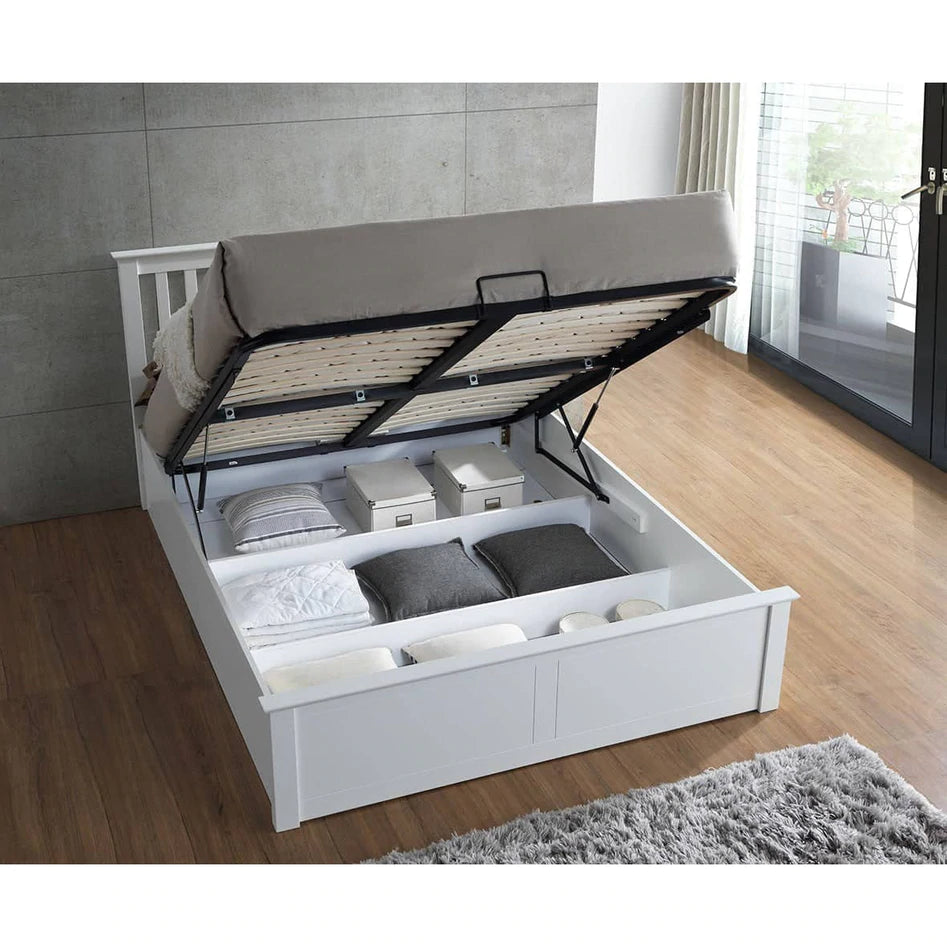 Malmo White Wooden Ottoman Bed - Double ModelBedroom