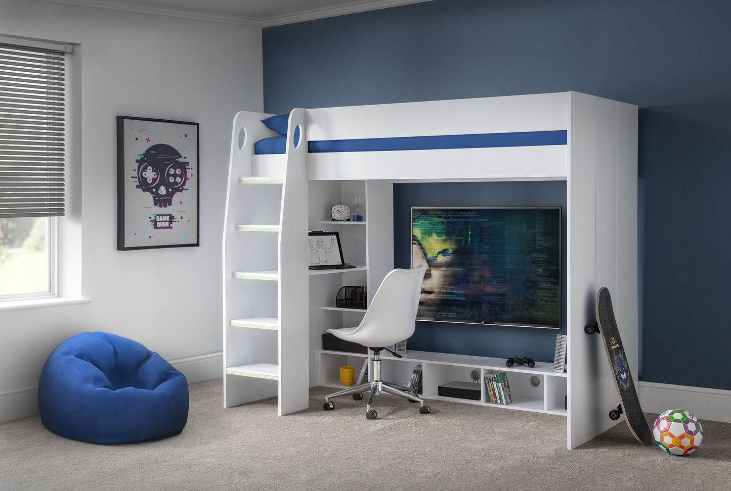 Nebula Gaming Bed White - Teenage White Gaming Bed ModelBedroom