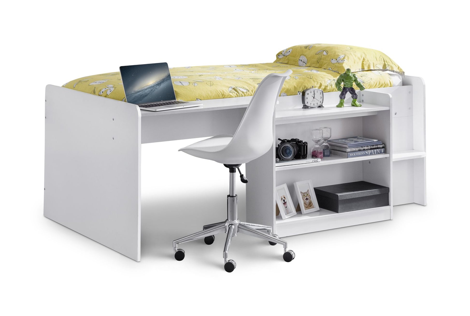 Neptune Mid Sleeper White - Kids White Mid Sleeper with Desk and Storage ModelBedroom