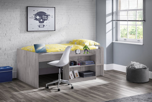 Neptune Mid Sleeper Grey Oak - Kids Mid Sleeper with Desk and Storage ModelBedroom