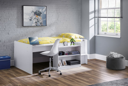 Neptune Mid Sleeper White - Kids White Mid Sleeper with Desk and Storage ModelBedroom