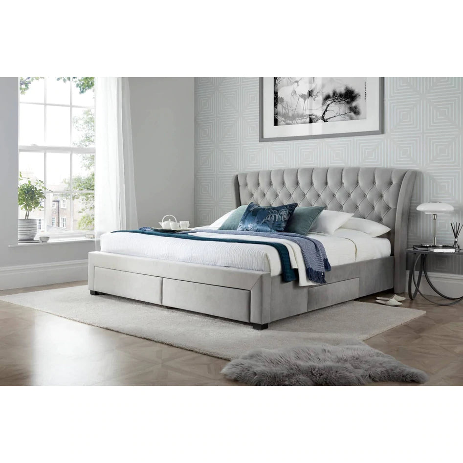 Newton Grey Velvet 4 Drawer Storage Bed - Double ModelBedroom