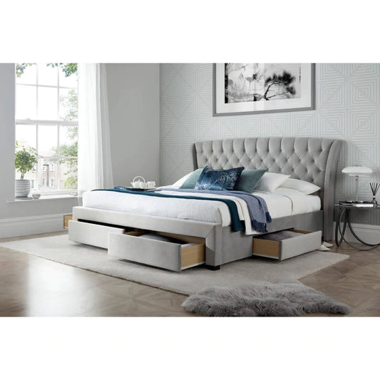 Newton Grey Velvet 4 Drawer Storage Bed - Double ModelBedroom