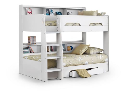 Orion Bunk Bed With Drawer and Shelves - White Bunk Bed with Storage Drawer ModelBedroom