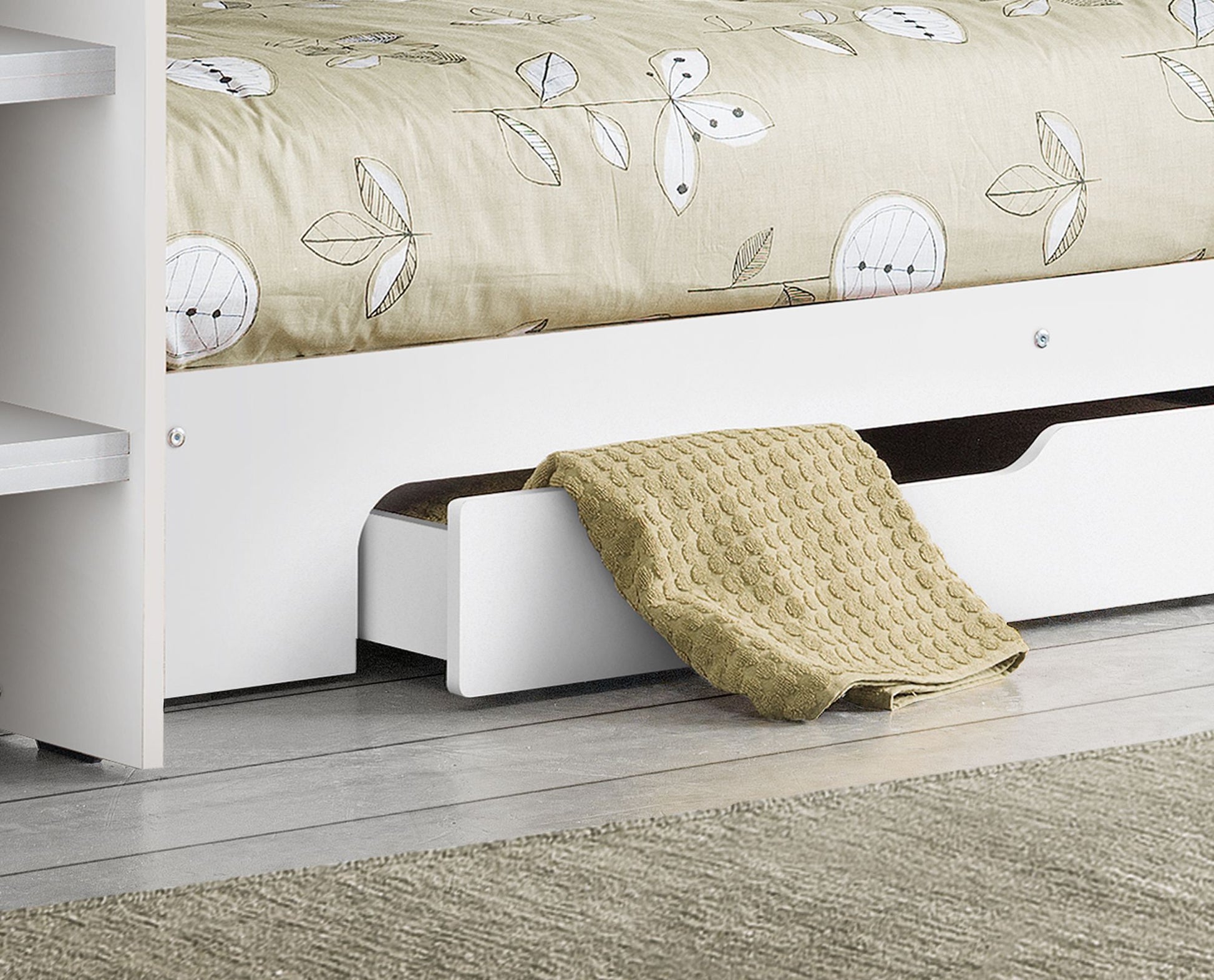 Orion Bunk Bed With Drawer and Shelves - White Bunk Bed with Storage Drawer ModelBedroom