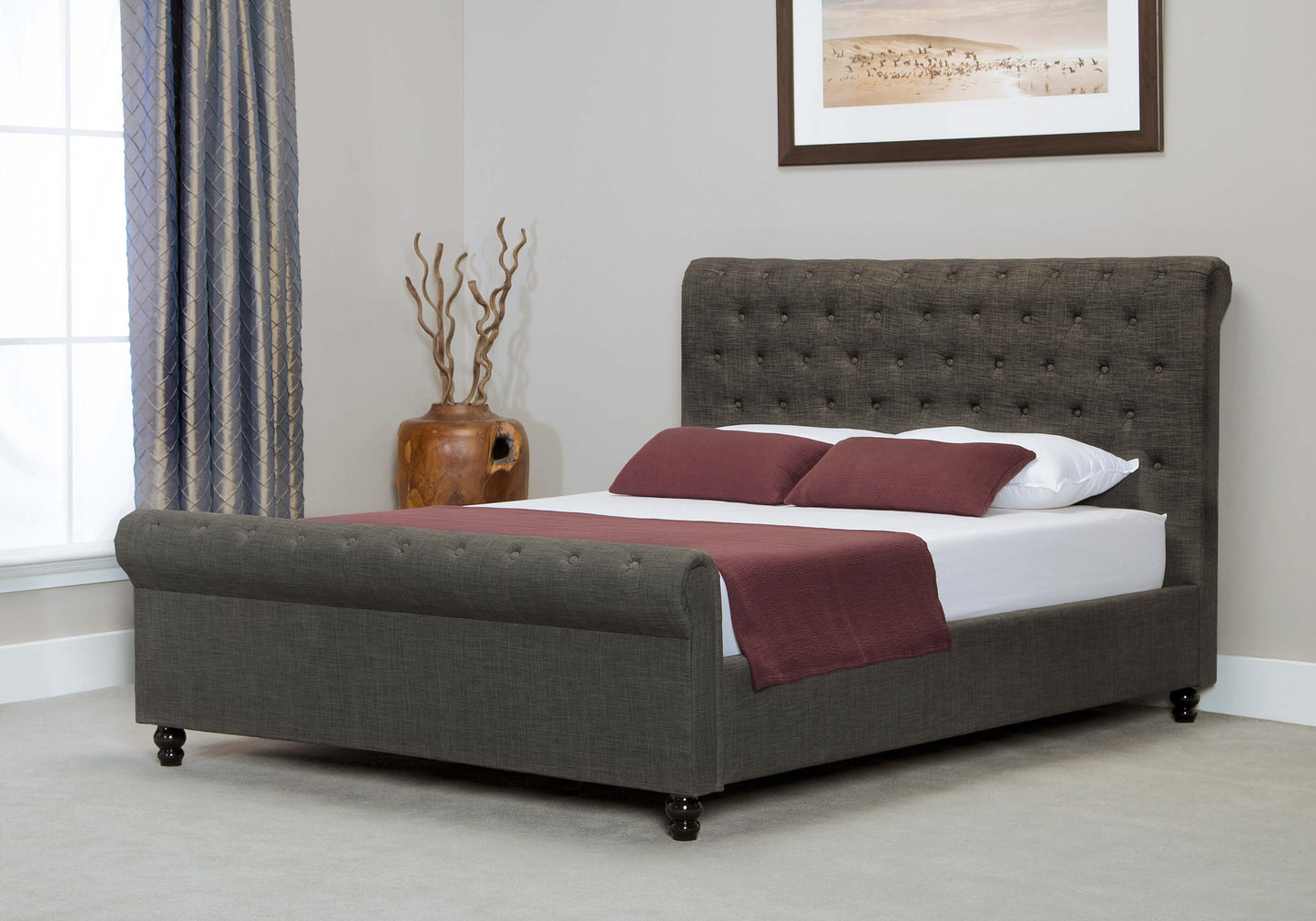 Oxford Fabric Ottoman Bed Frame in Grey ModelBedroom