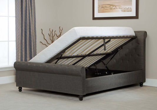 Oxford Fabric Ottoman Bed Frame in Grey ModelBedroom