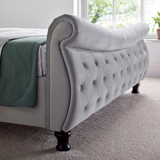 Oxford Grey Velvet Chesterfield Sleigh Bed - Double ModelBedroom