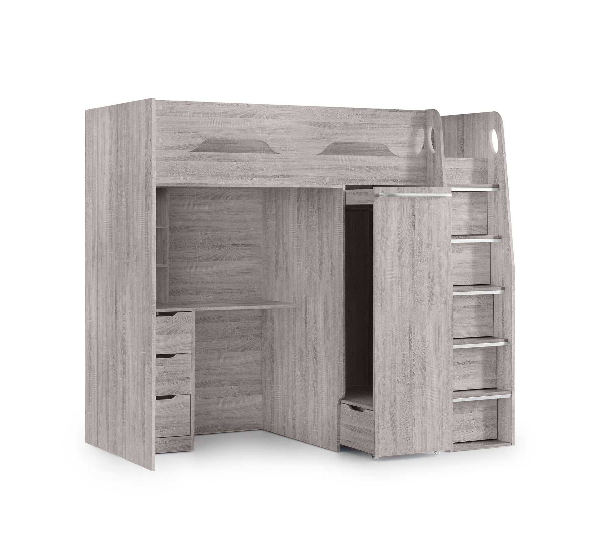 Pegasus High Sleeper Grey Oak - High Sleeper with Desk and Wardrobe ModelBedroom