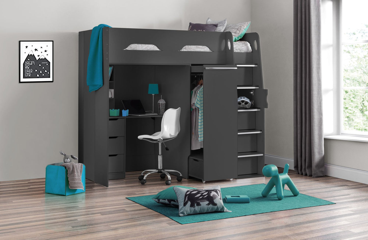 Pegasus High Sleeper Anthracite - High Sleeper with Wardrobe ModelBedroom