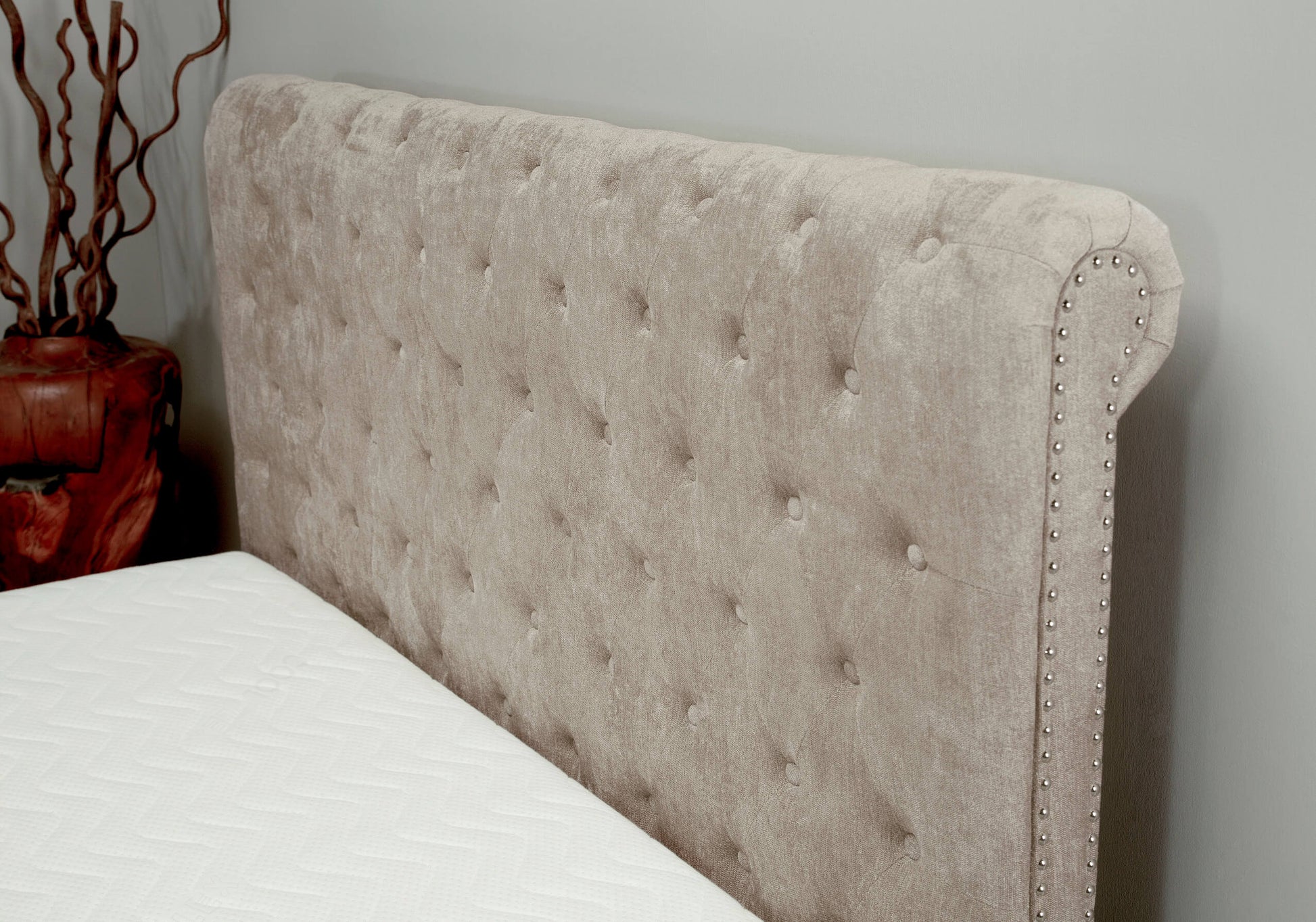 Oxford Fabric Ottoman Bed Frame in Stone ModelBedroom