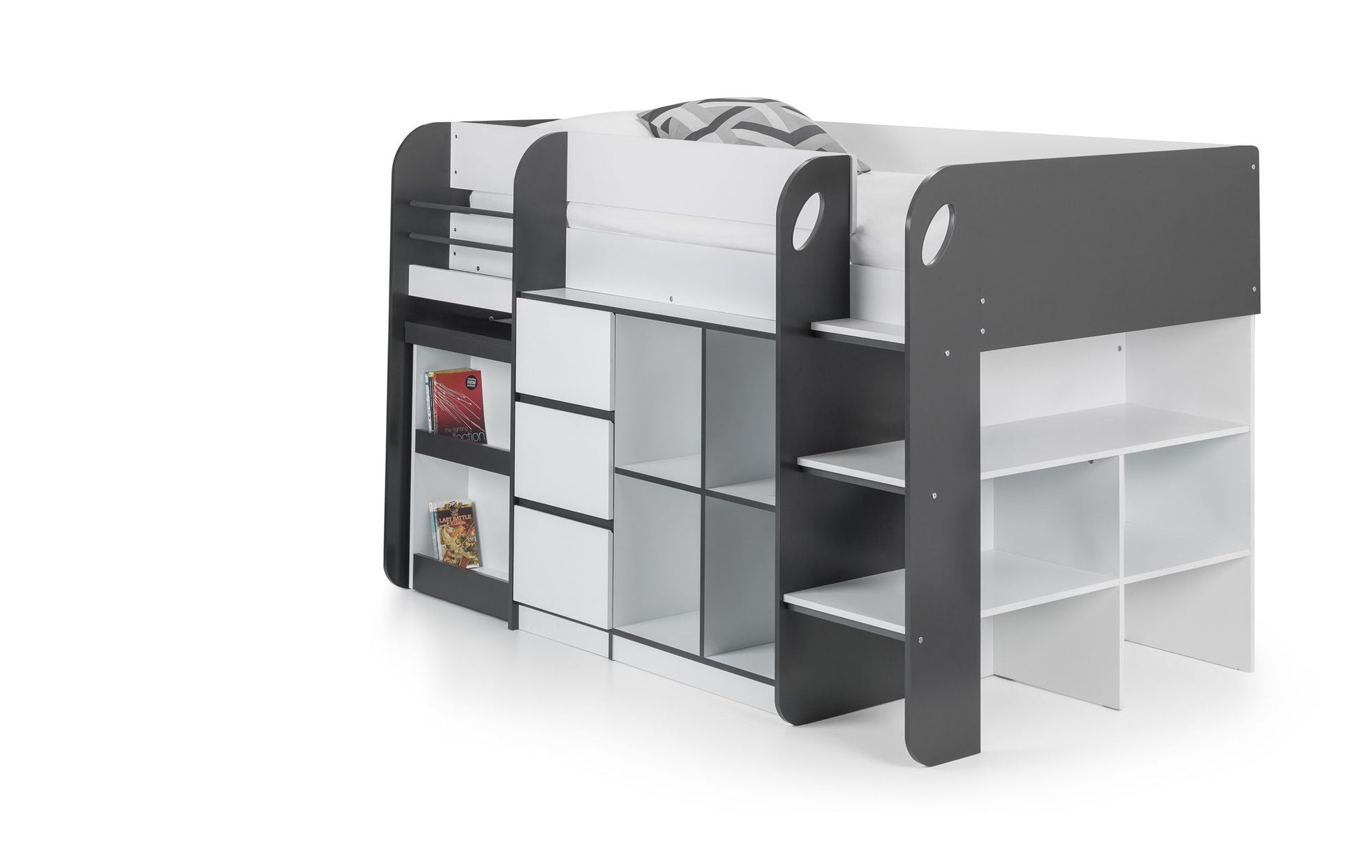 Saturn Mid Sleeper Charcoal & White - Mid Sleeper with Desk and Storage ModelBedroom