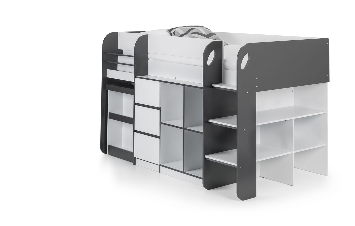 Saturn Mid Sleeper Charcoal & White - Mid Sleeper with Desk and Storage ModelBedroom