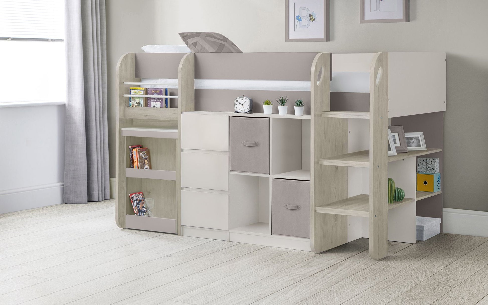 Saturn Mid Sleeper Taupe - Kids Mid Sleeper With Storage and Chest Drawer ModelBedroom