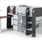 Saturn Mid Sleeper Charcoal & White - Mid Sleeper with Desk and Storage ModelBedroom