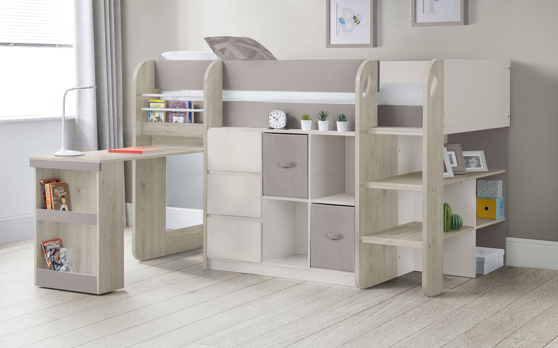 Saturn Mid Sleeper Taupe - Kids Mid Sleeper With Storage and Chest Drawer ModelBedroom