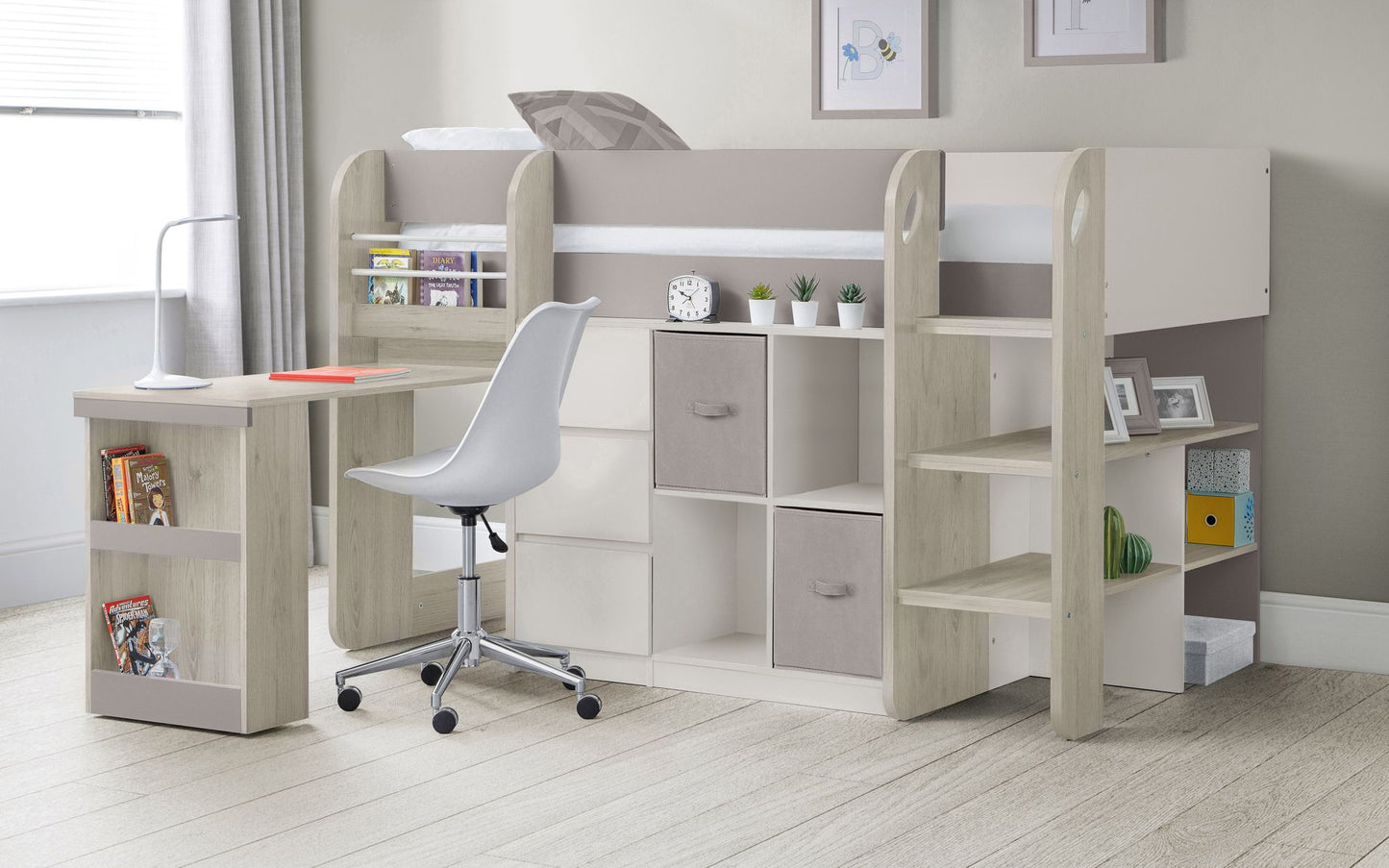 Saturn Mid Sleeper Taupe - Kids Mid Sleeper With Storage and Chest Drawer ModelBedroom