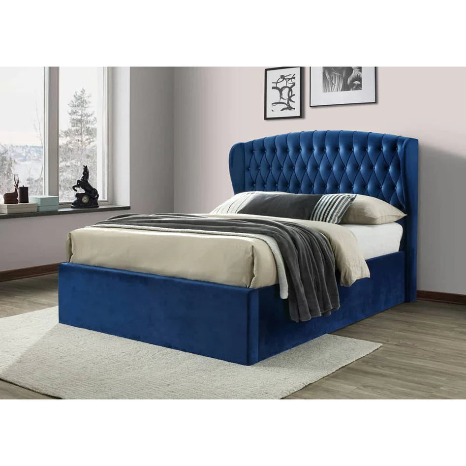 Warwick Blue Velvet Ottoman Bed - Double ModelBedroom