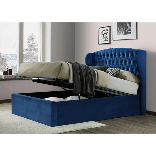 Warwick Blue Velvet Ottoman Bed - Double ModelBedroom