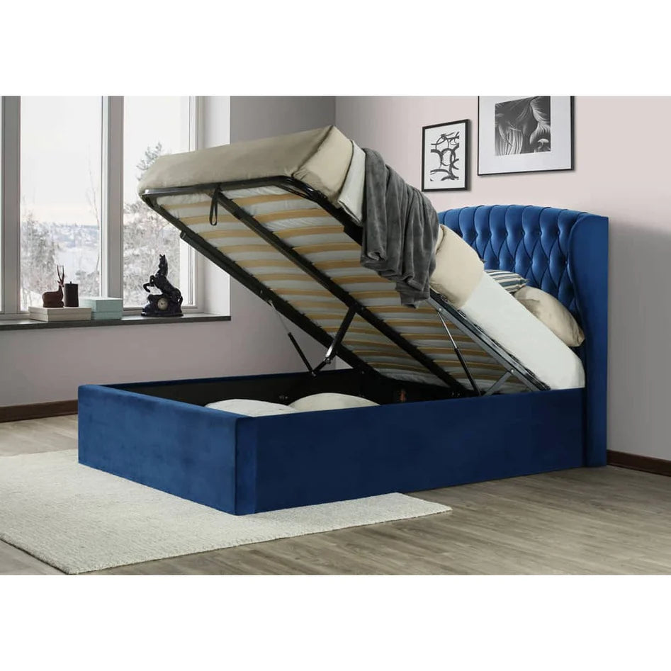 Warwick Blue Velvet Ottoman Bed - Double ModelBedroom