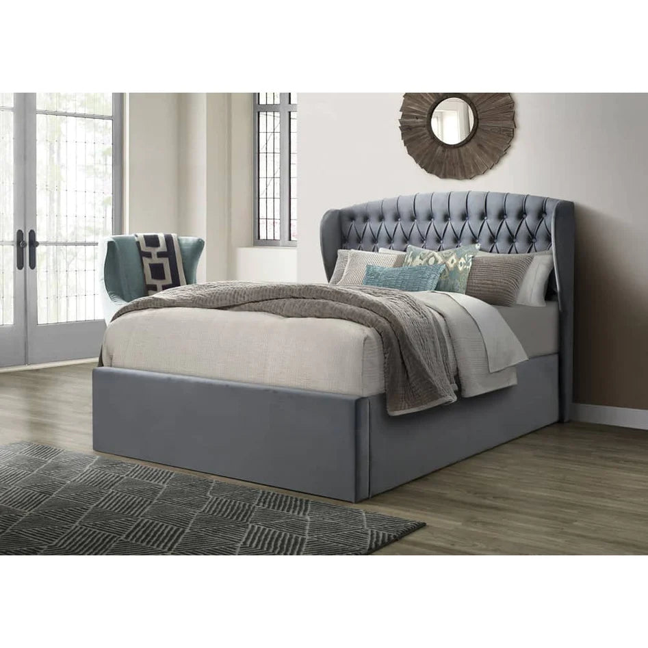 Warwick Grey Velvet Ottoman Bed - Double ModelBedroom