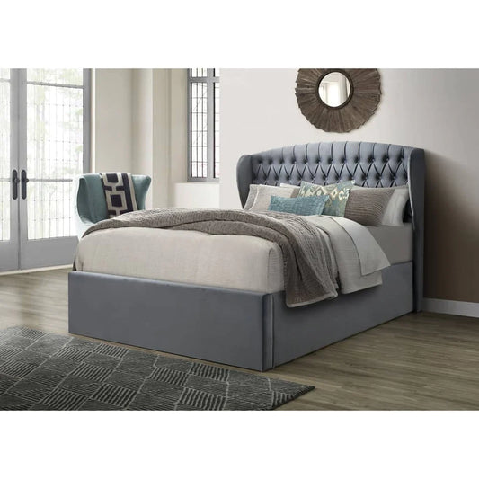 Warwick Grey Velvet Ottoman Bed - King Size ModelBedroom