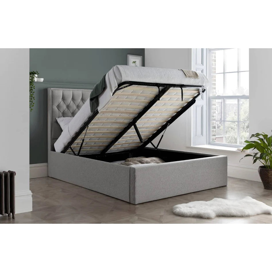 Wilson Grey Fabric Ottoman Bed King Size Ottoman Bed Storage