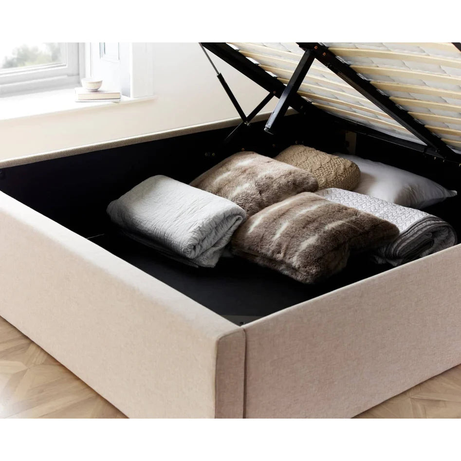 Wilson Oatmeal Fabric Ottoman Bed - Double ModelBedroom