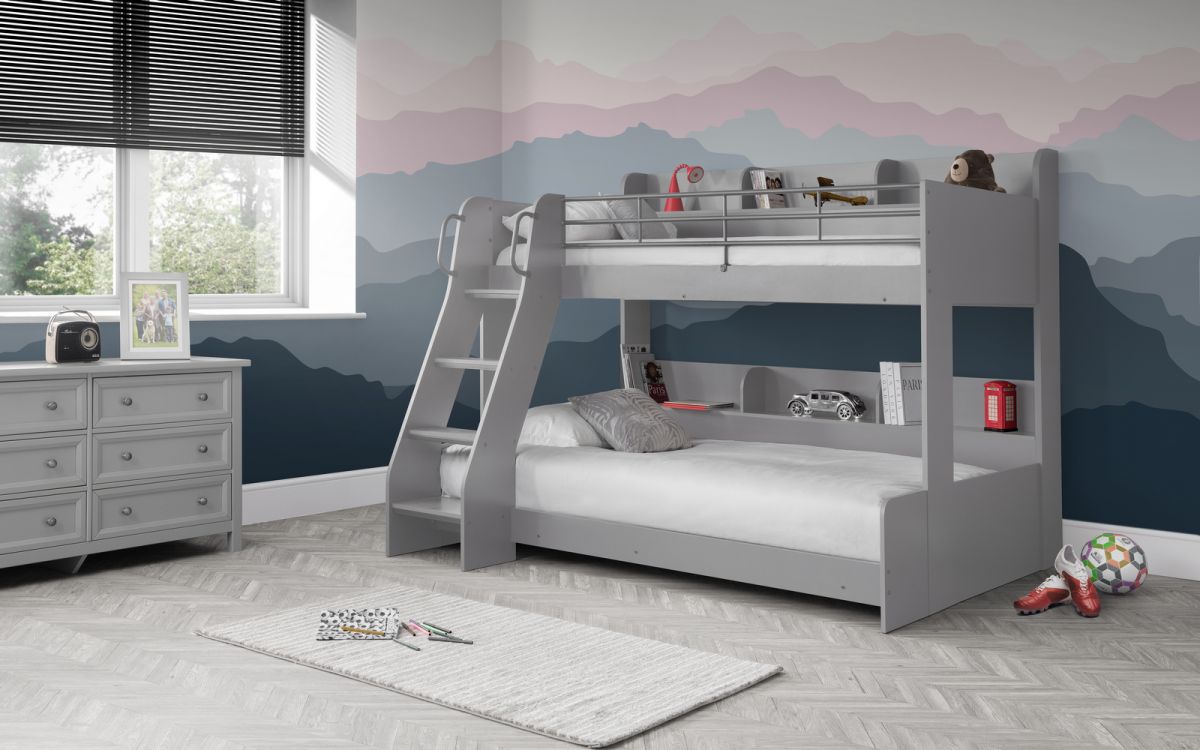 Domino Triple Sleeper Light Grey - Light Grey Wooden Triple Bunk Bed ModelBedroom