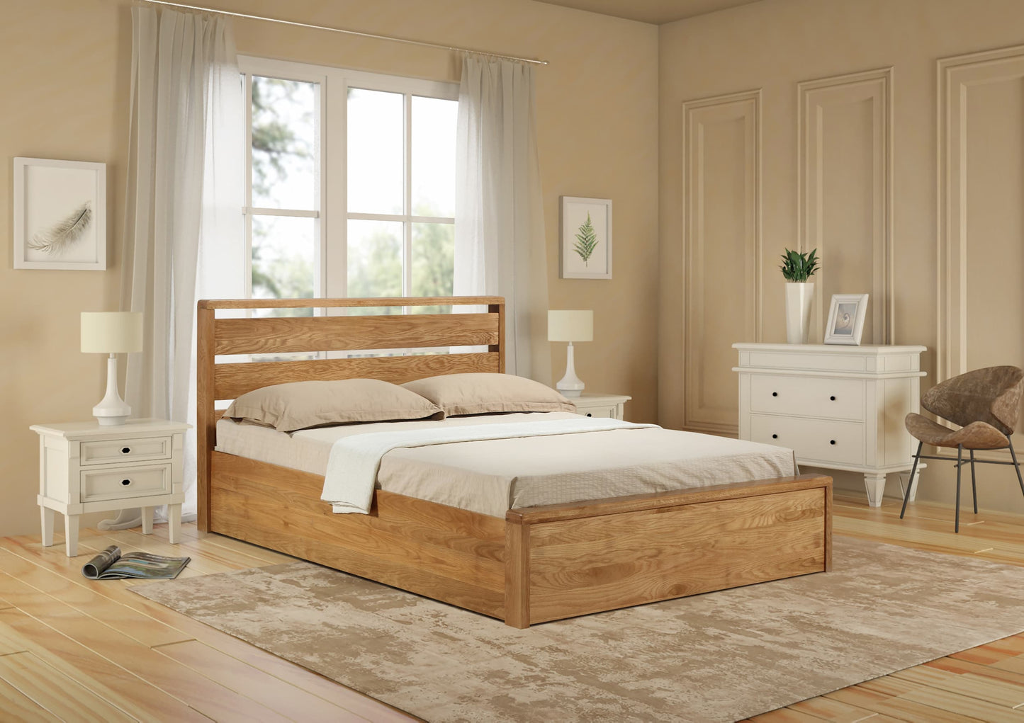 Luxury Modena Solid Oak Ottoman Storage Bed ModelBedroom