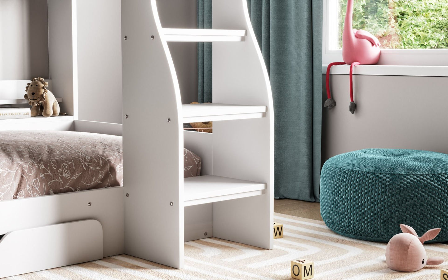 Flair Flick Bunk Bed White with Shelves And Drawer - Kids Single Bunk Bed ModelBedroom