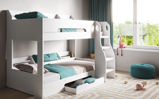 Flair Flick Bunk Bed White with Shelves And Drawer - Kids Single Bunk Bed ModelBedroom